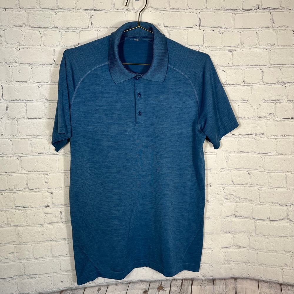 Lululemon Metal Vent Tech Polo Shirt Mens Medium Blue Heather Short Sleeve Golf